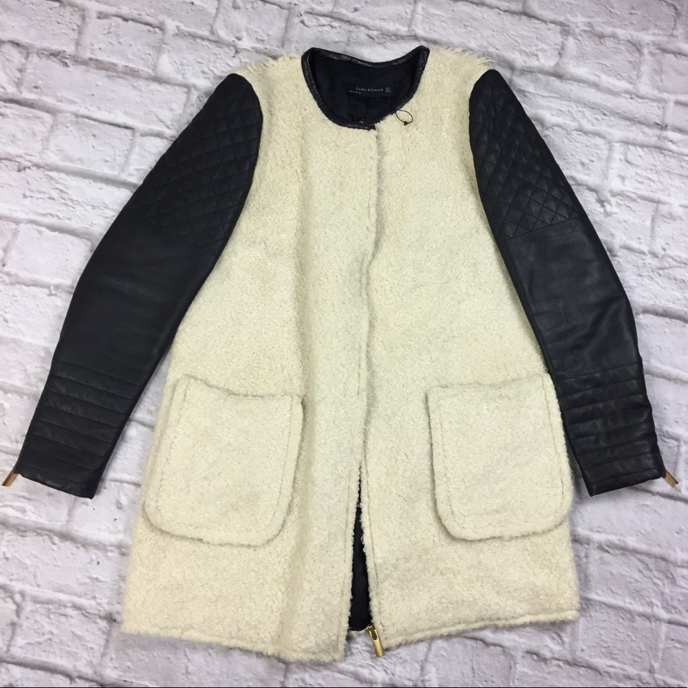 Zara Faux Leather Sherpa Jacket Sz L